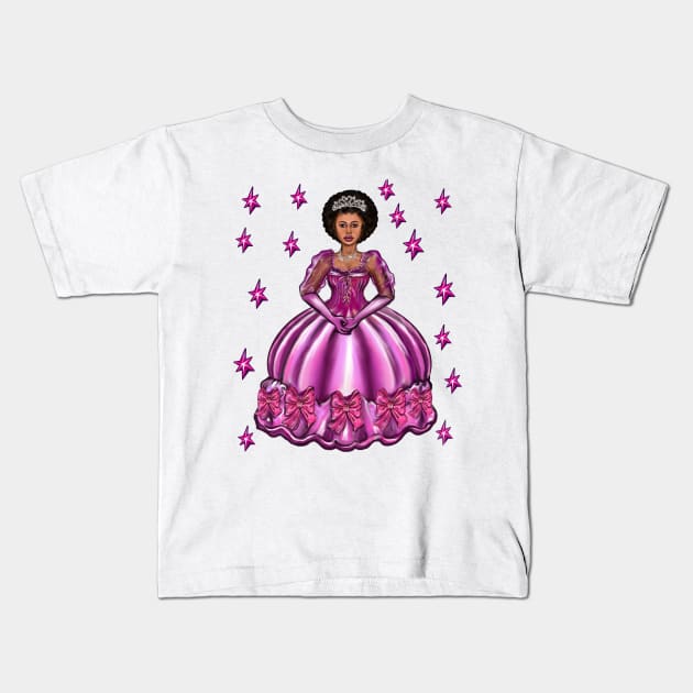 Princess -  Black Afro Princess in purple with stars v  ! beautiful  black girl with Afro hair, brown eyes and light brown skin. Hair love ! Kids T-Shirt by Artonmytee